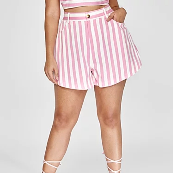 FTF x GarnerStyle Linen crop top & short set. Pink and white stripe, size 4x - Picture 2 of 6